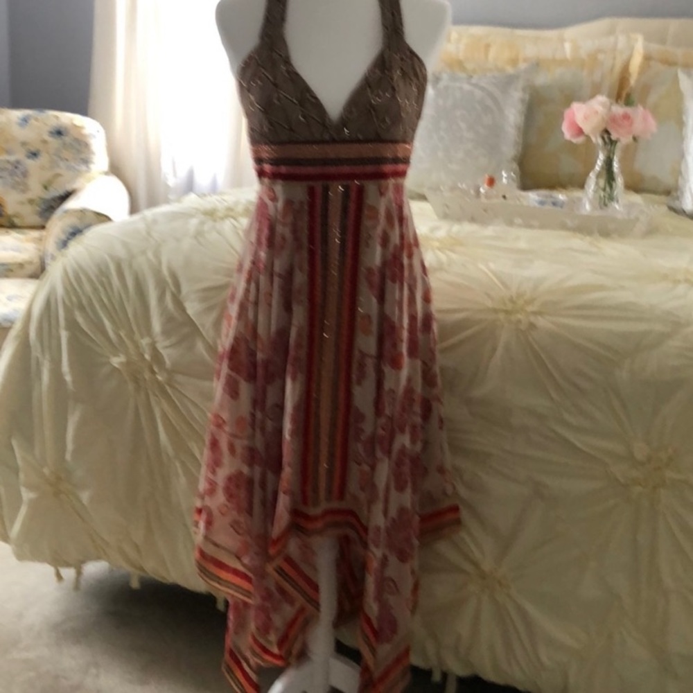 BCBG silk bead halter dress